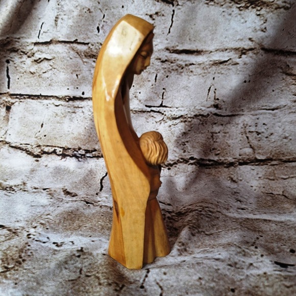 VTG Virgin Mary & Jesus Figurine Carved Statue Olive Wood Holy Land 7" - Picture 6 of 12